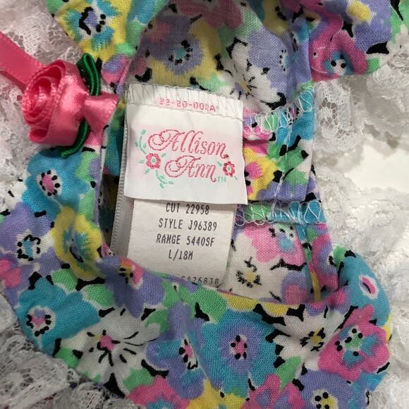 Vintage Floral Dress, Baby 18 M White Pink Purple Floral Print Lace Diaper Cover - Picture 4 of 9